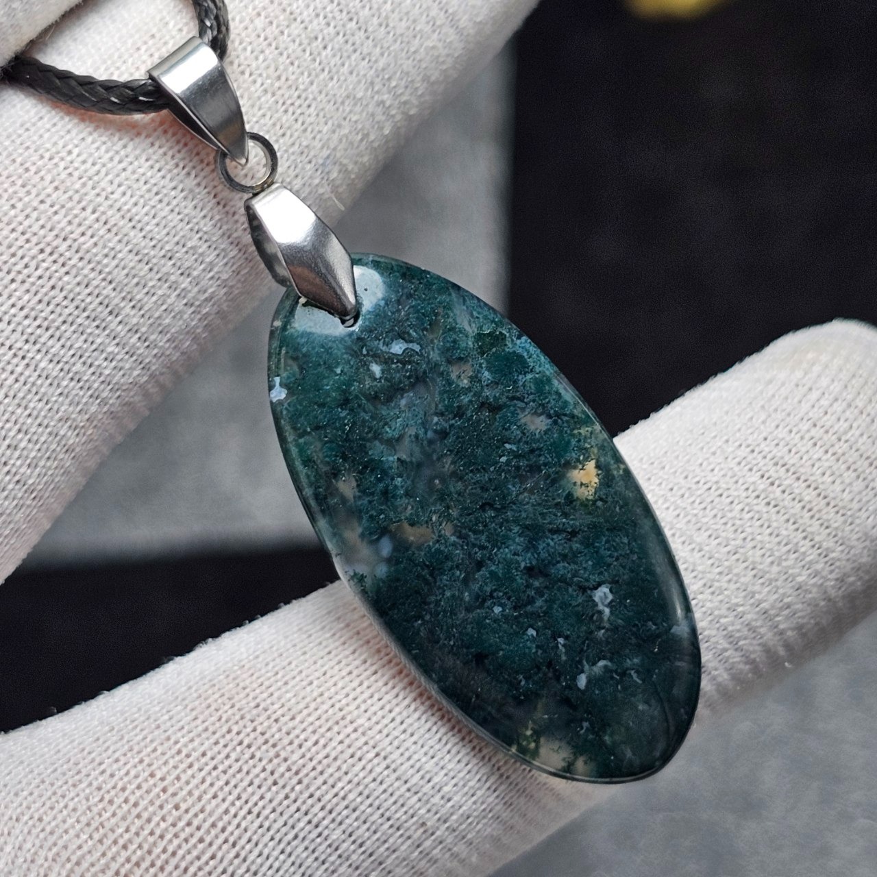 گردن آویز سنگ طبیعی عقیق خزه ای معدنی کد 33371