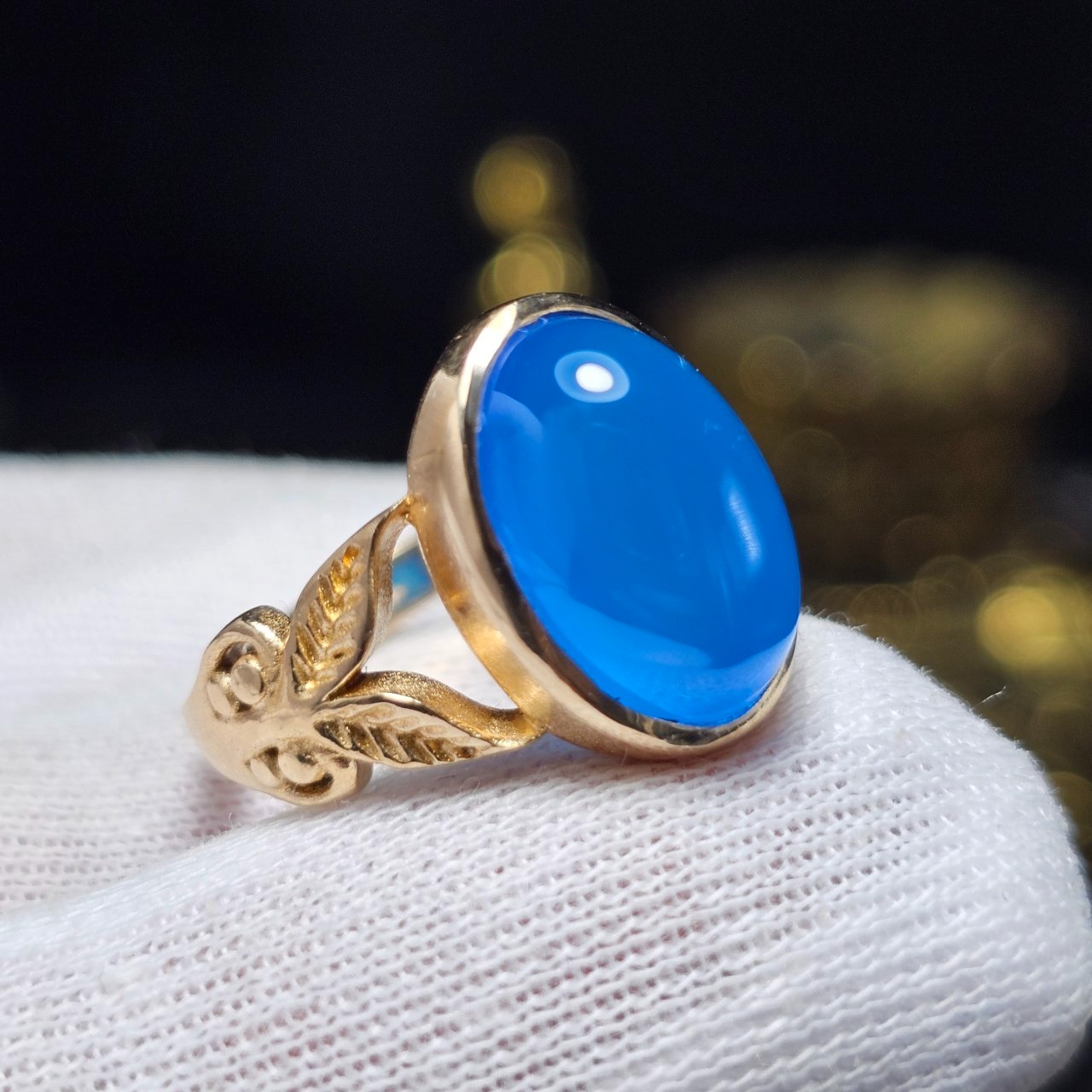 انگشتر طلا روس با سنگ عقیق آبی معدنی کد 37070