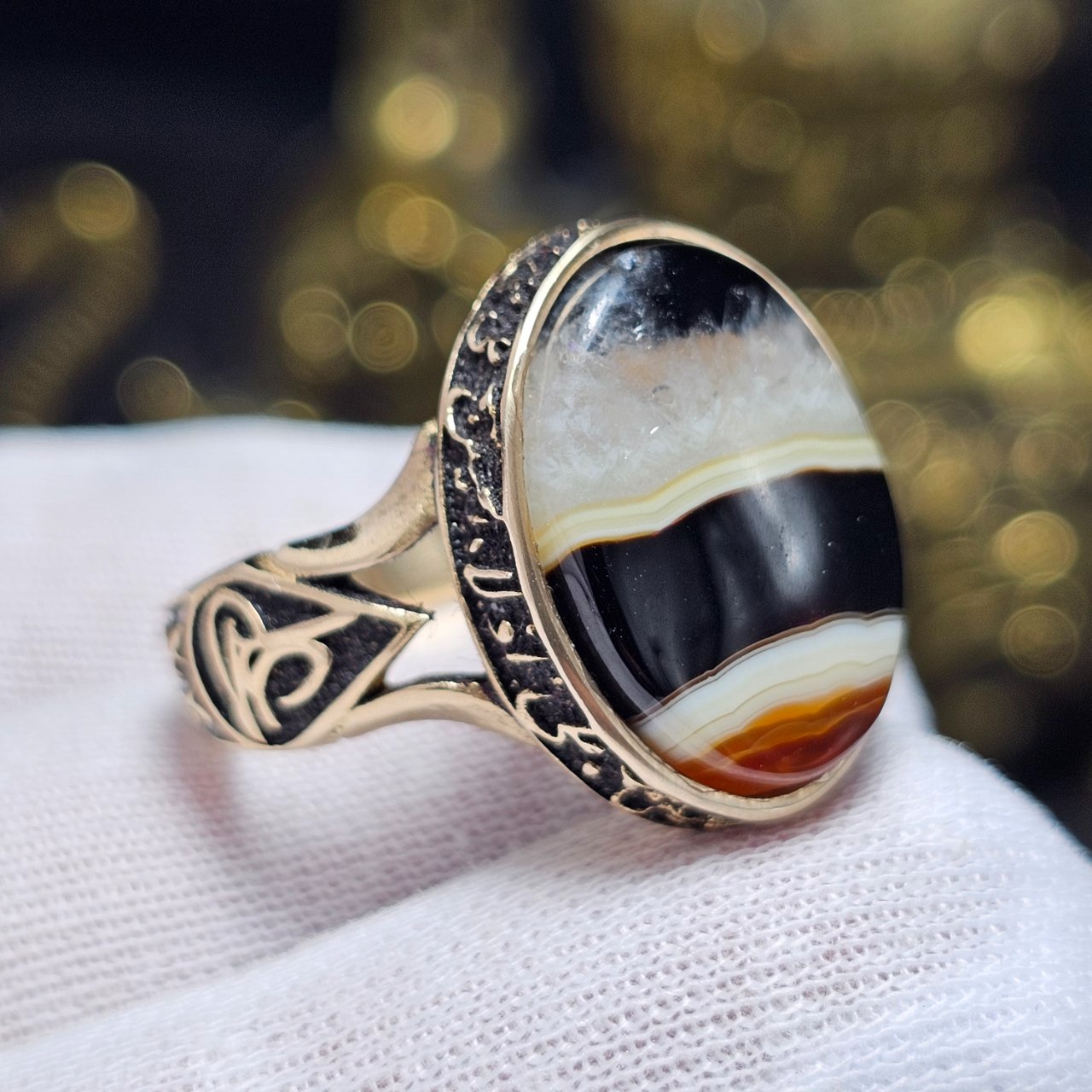 انگشتر طلا روس سنگ عقیق سلیمانی خراسانی کد 37067