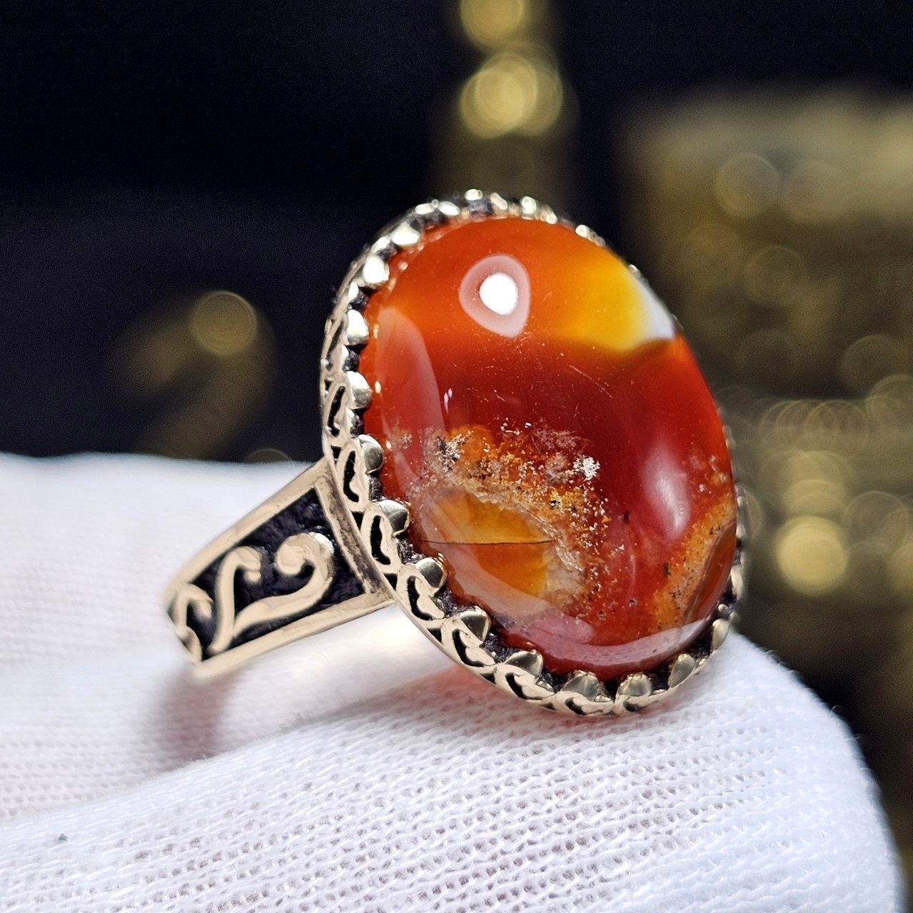 انگشتر طلا روس با سنگ عقیق معدنی خراسانی کد 37065