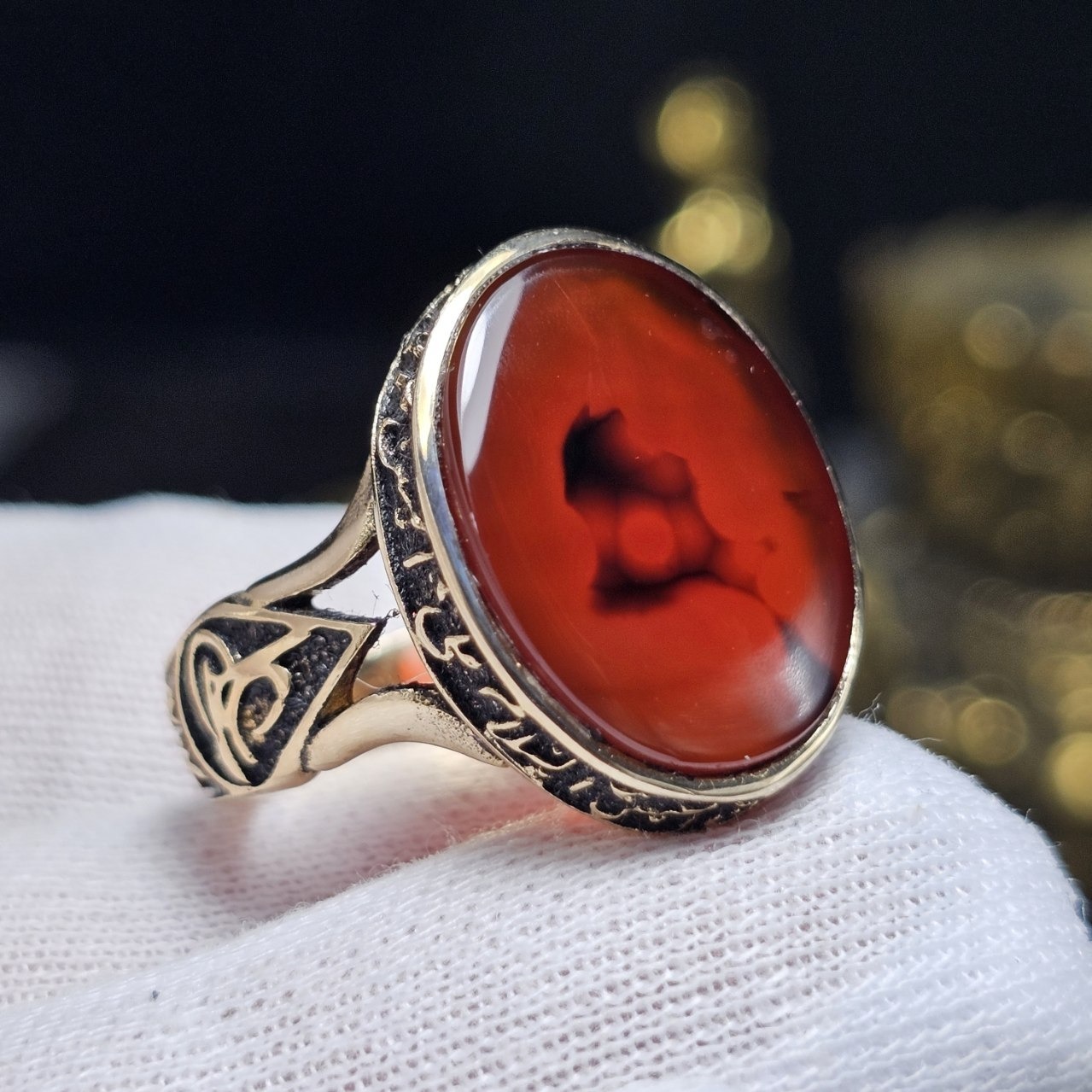 انگشتر طلا روس با سنگ عقیق معدنی خراسانی کد 37063