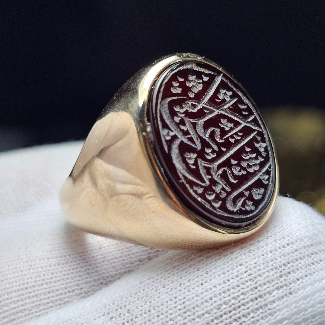 انگشتر طلا روس سنگ عقیق جگری معدنی خط دست کد 37048