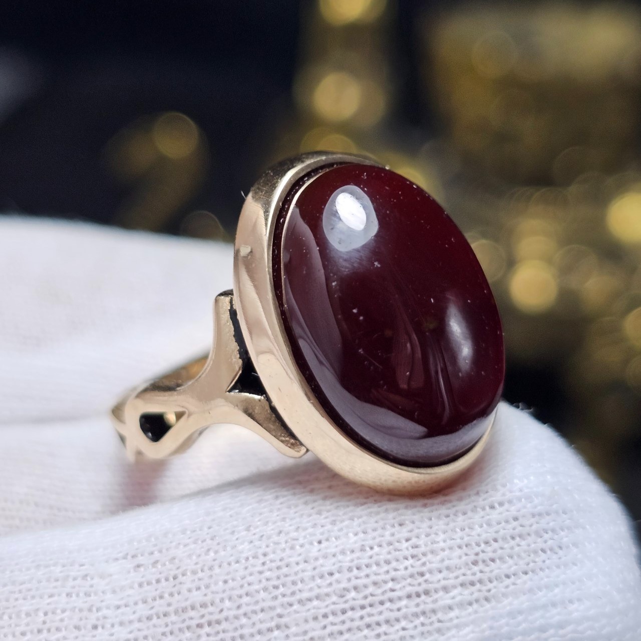 انگشتر طلا روس با سنگ عقیق جگری معدنی کد 37044