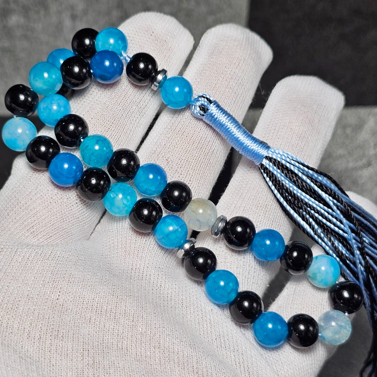 تسبیح 33 دانه سنگ عقیق دراگون و اونیکس کد 37082