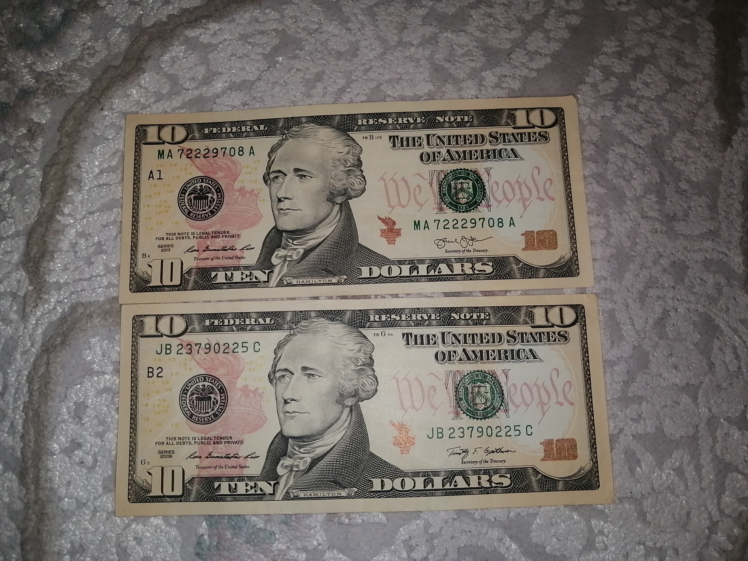 دو عدد 10 دلاری 2009-2013