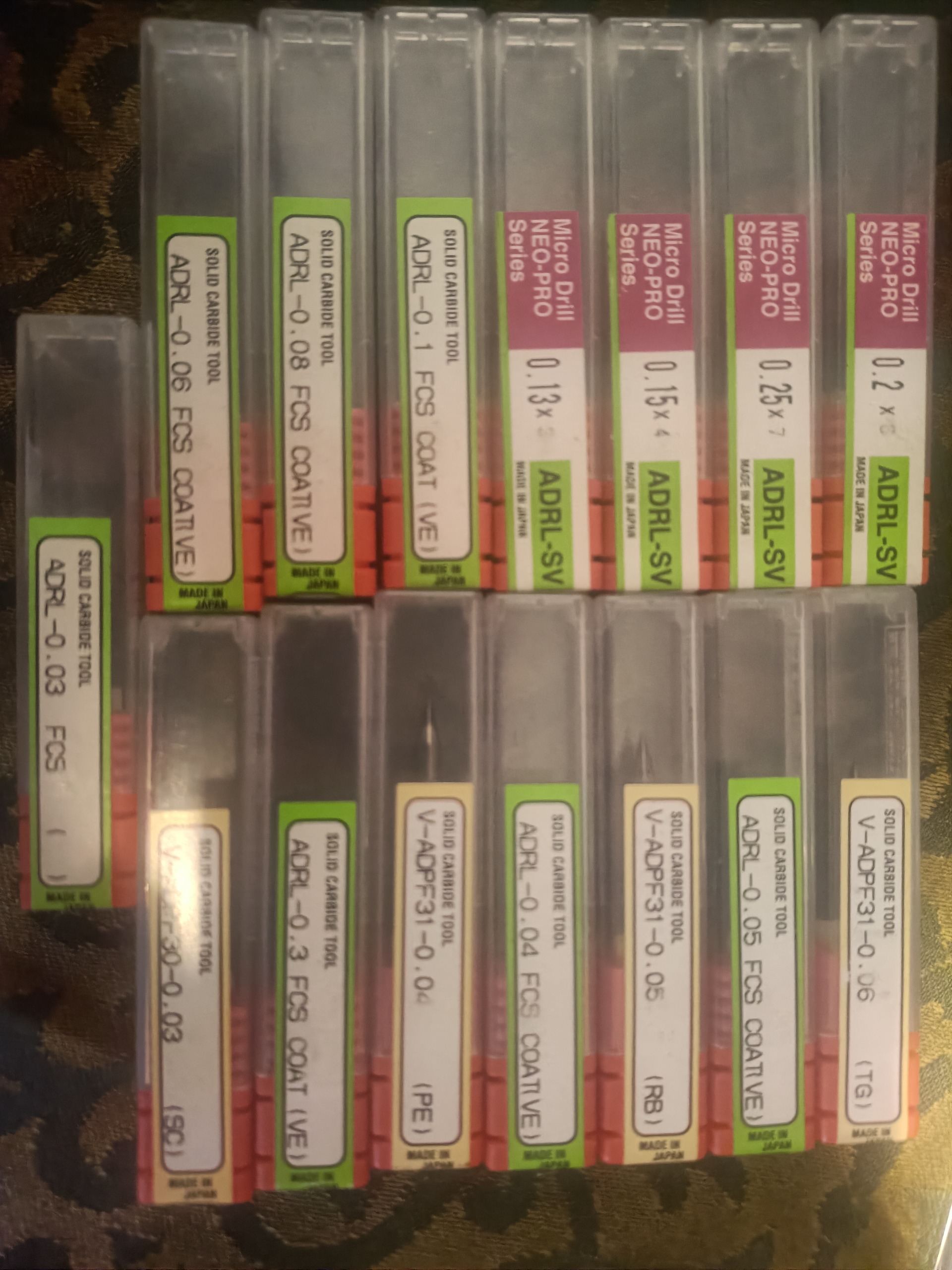 ست مته ژاپنی با قطر 0.3 تا 0.03 میلیمتر