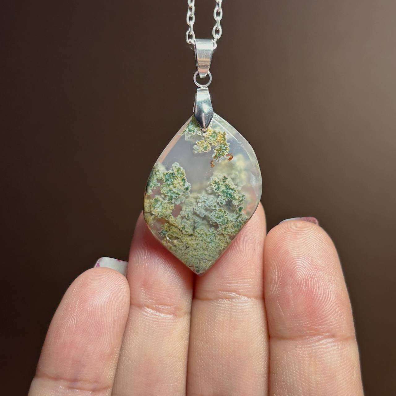 آویز گردنبند سنگ طبیعی عقیق شجر معدنی کد 60285