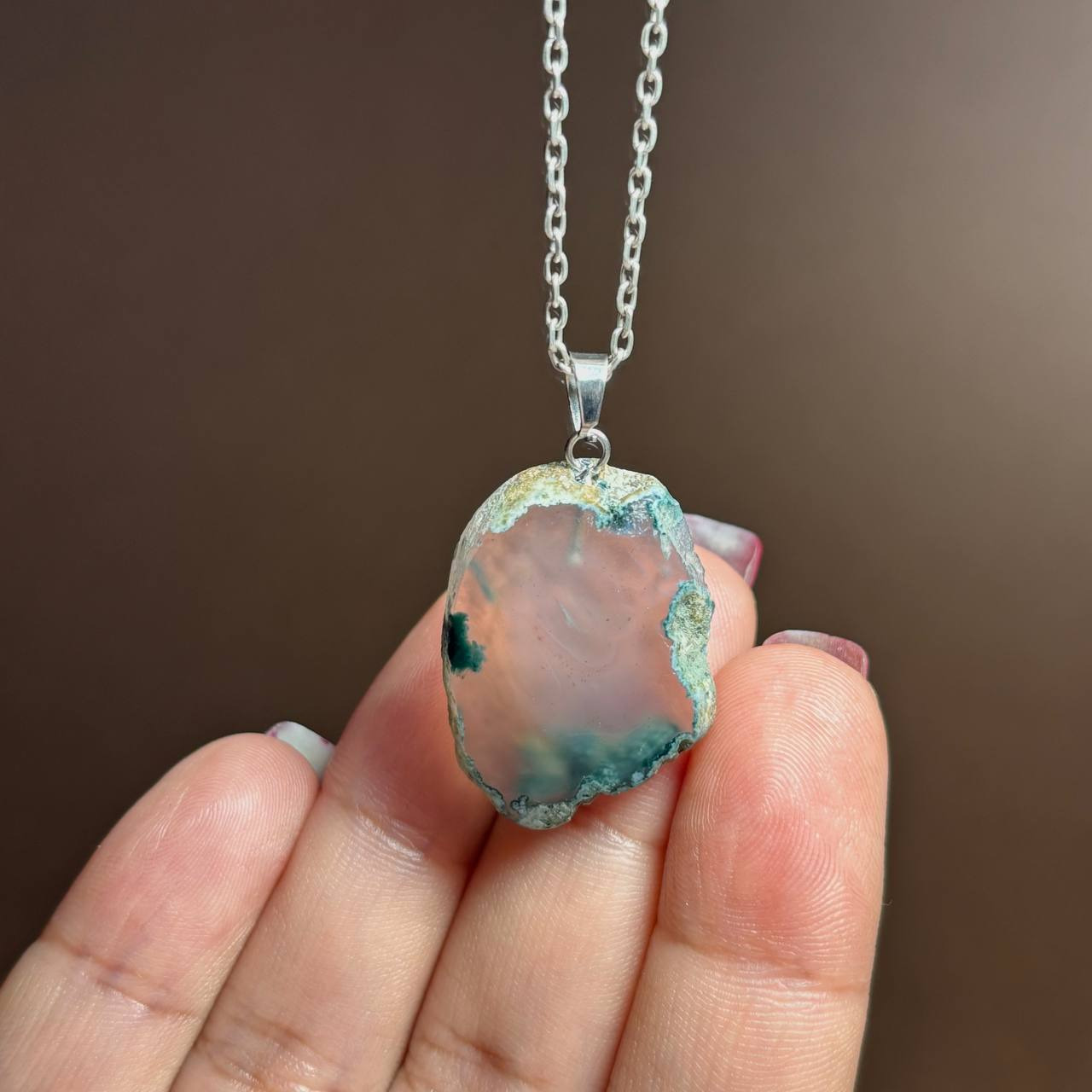 آویز گردنبند اسلایس سنگ عقیق شجر معدنی کد 60287