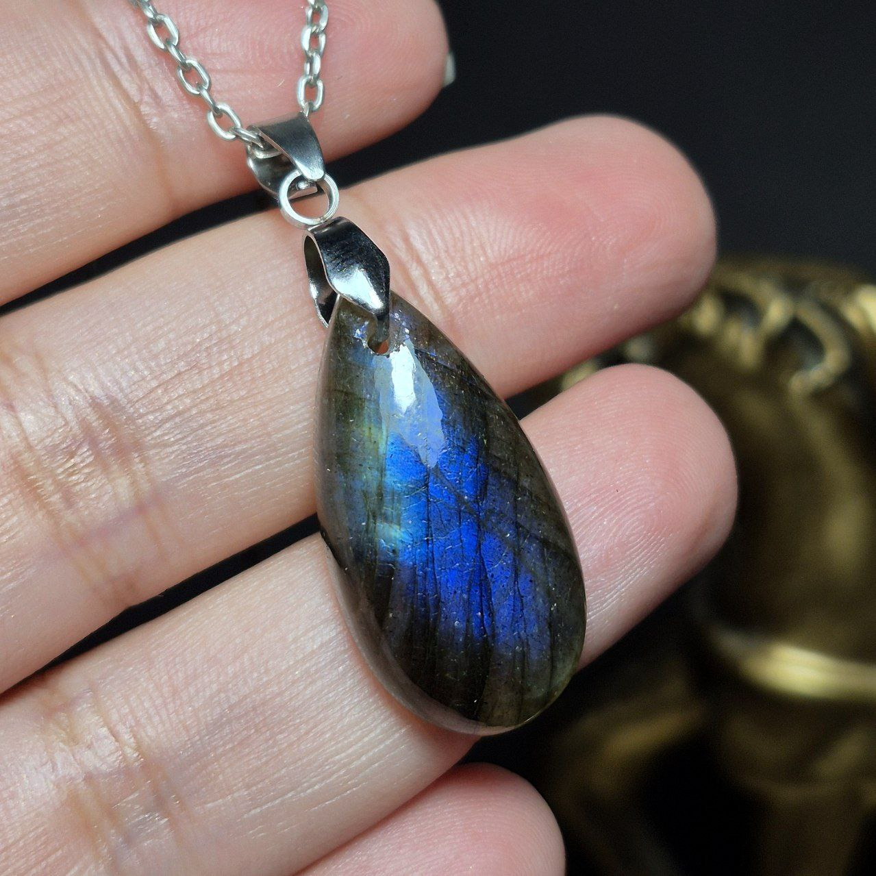 آویز گردنبند سنگ لابرادوریت معدنی کد Z7071