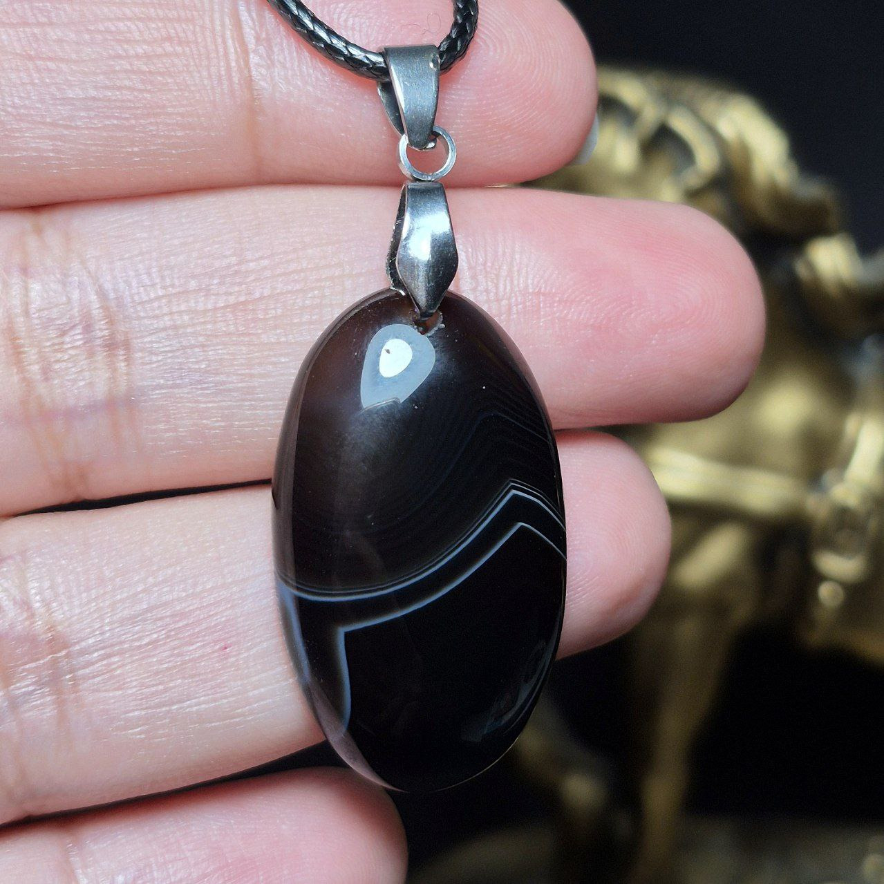 آویز گردنبند سنگ عقیق سلیمانی معدنی کد Z7112