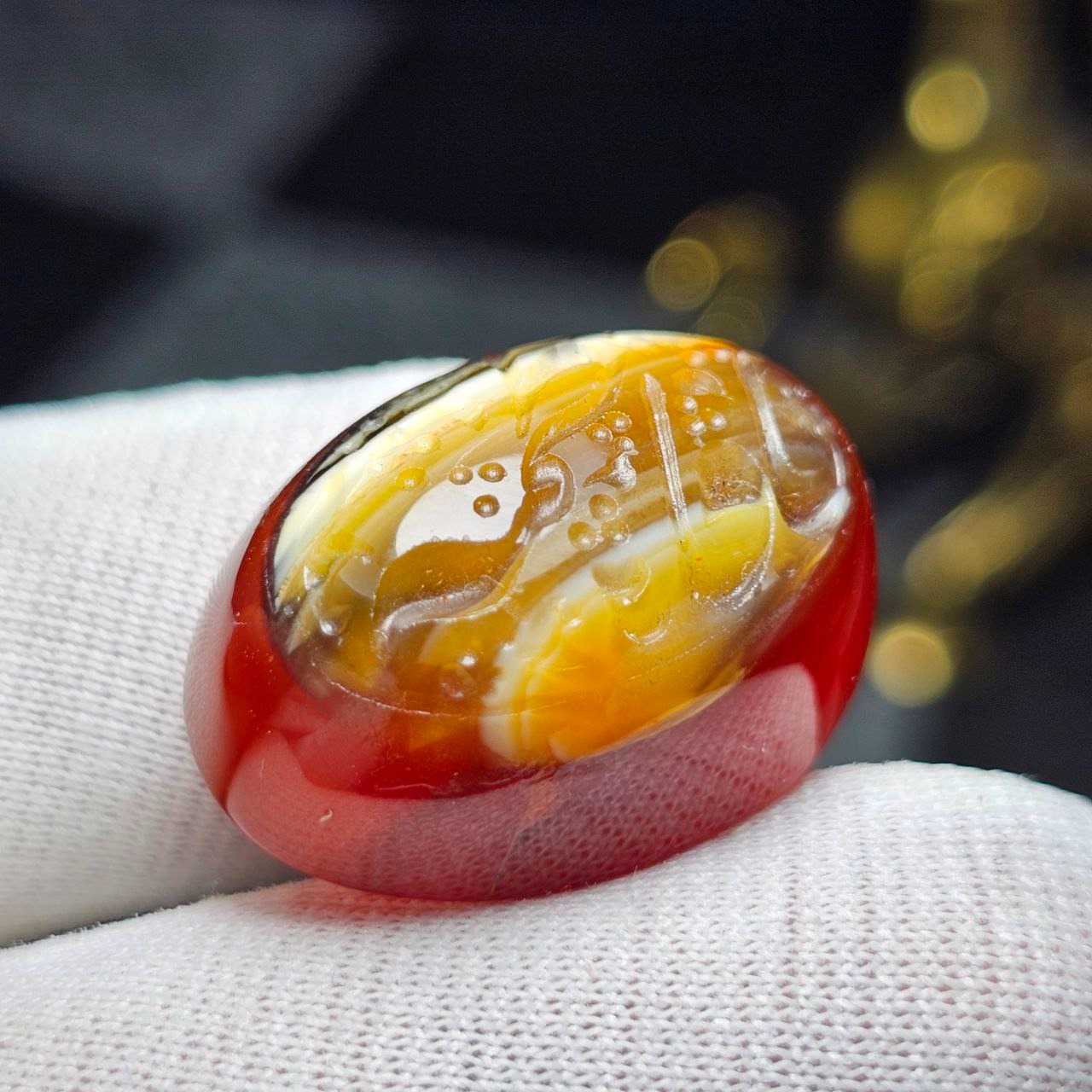 نگین سنگ عقیق سه پوست معدنی خط دست کد36042