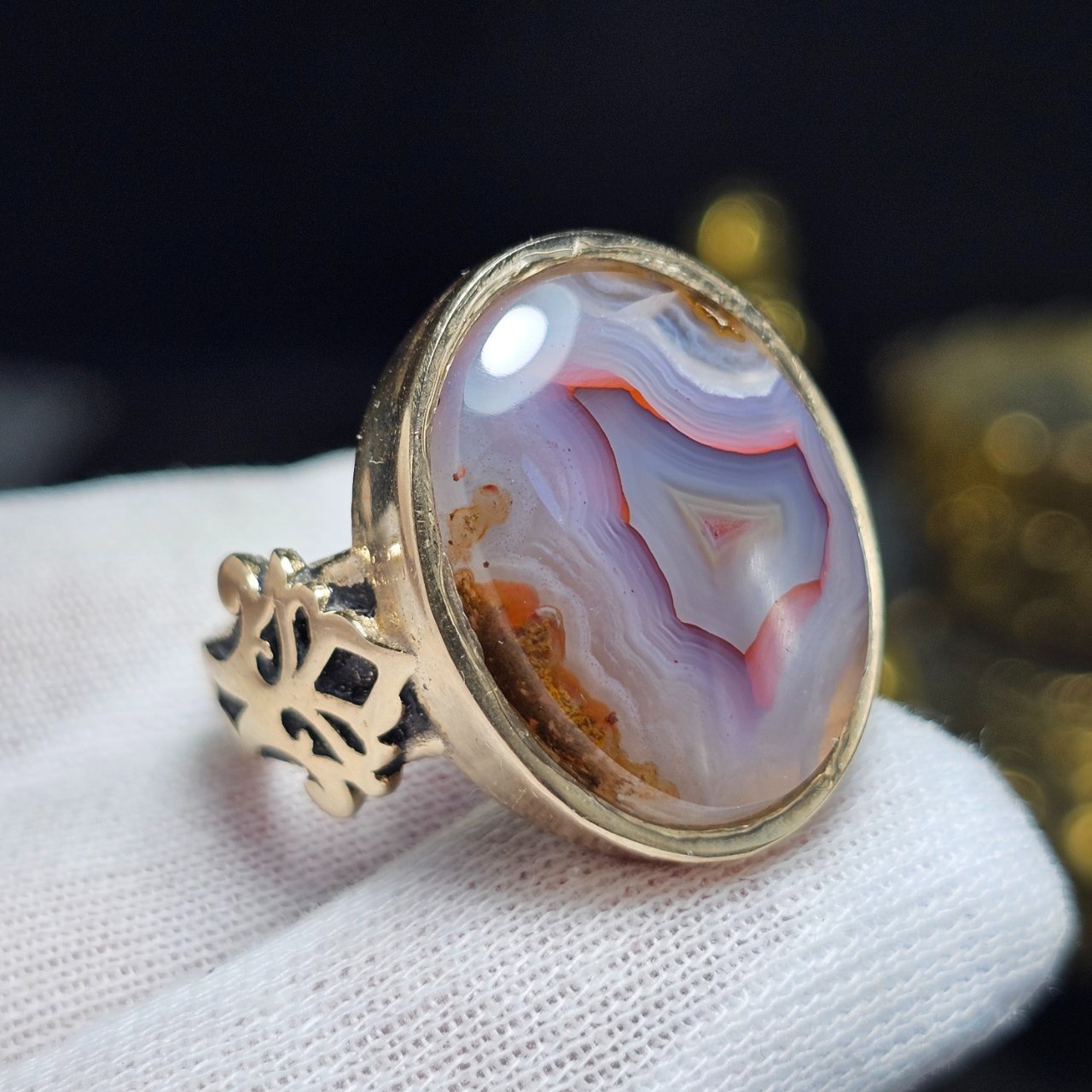 انگشترطلاروس سنگ طبیعی عقیق سلیمانی معدنی کد37053