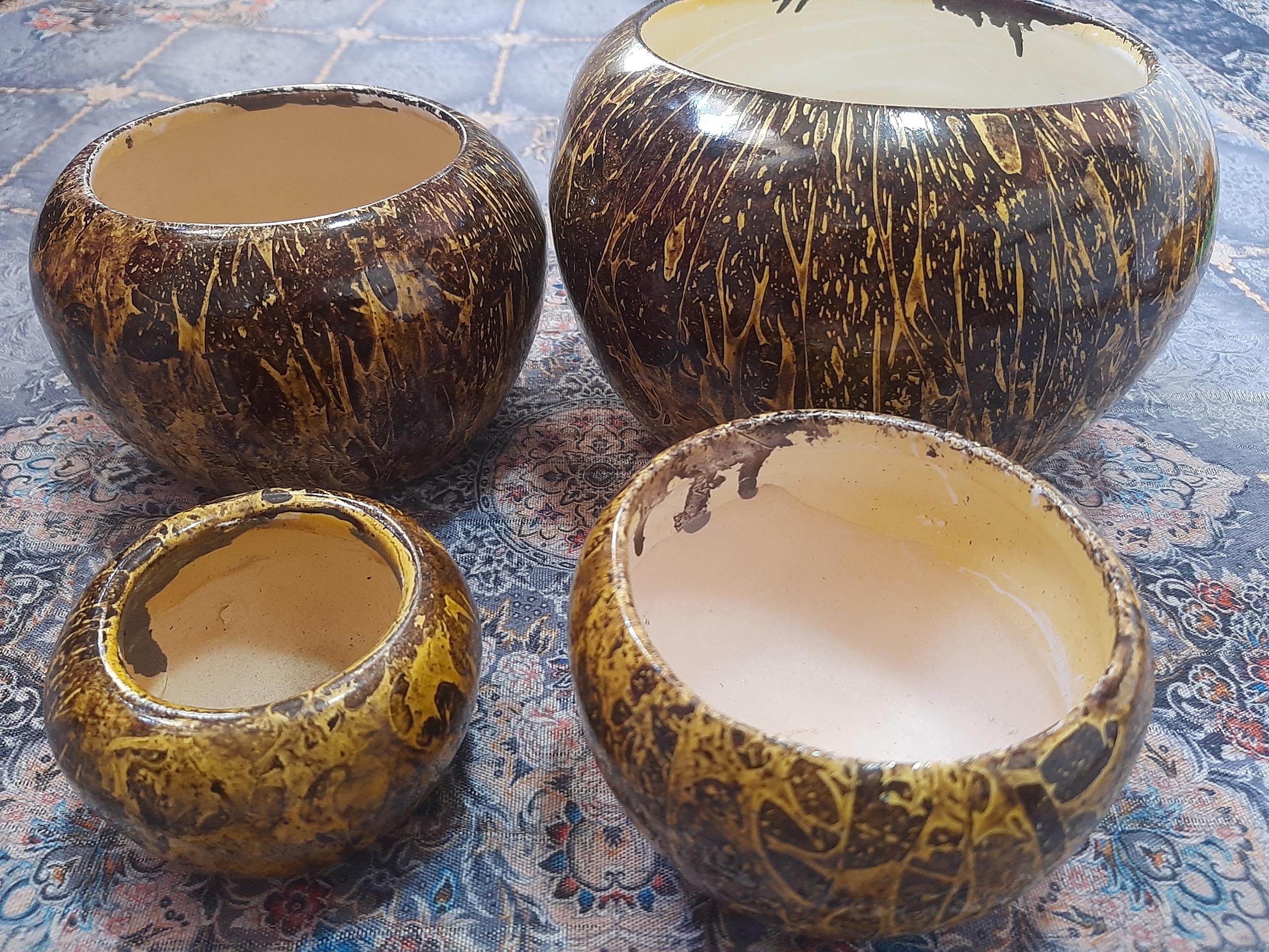 گلدان ست چهارتایی سفالی لعابدار