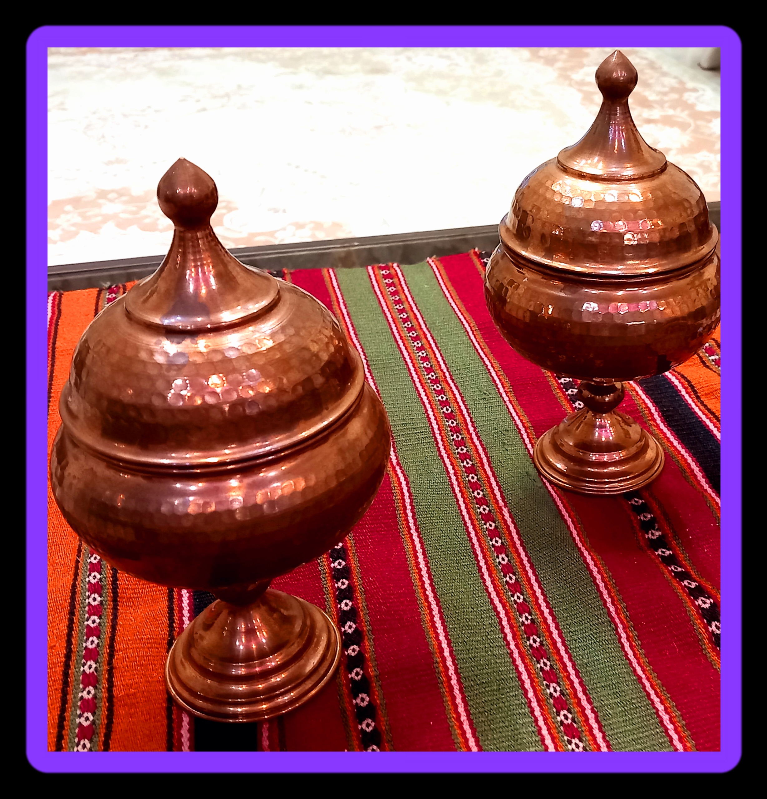 جفت قندان پایه دار مسی طرح عثمانی