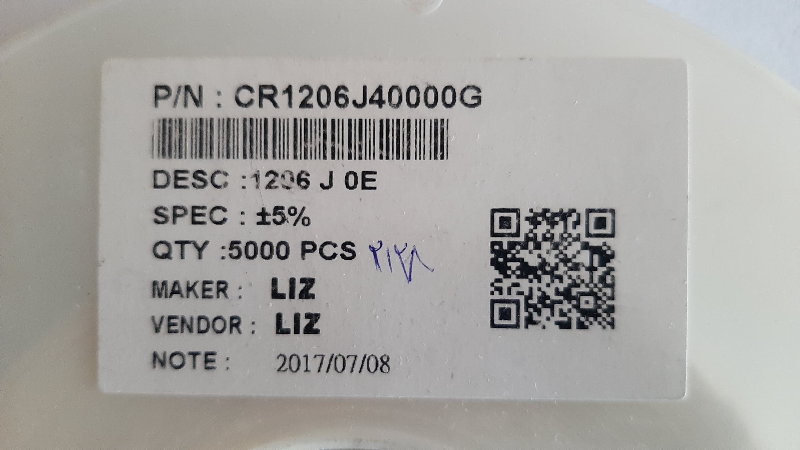 مقاومت SMD (0 اهم 1206 ) 5% رول 2128 عددی
