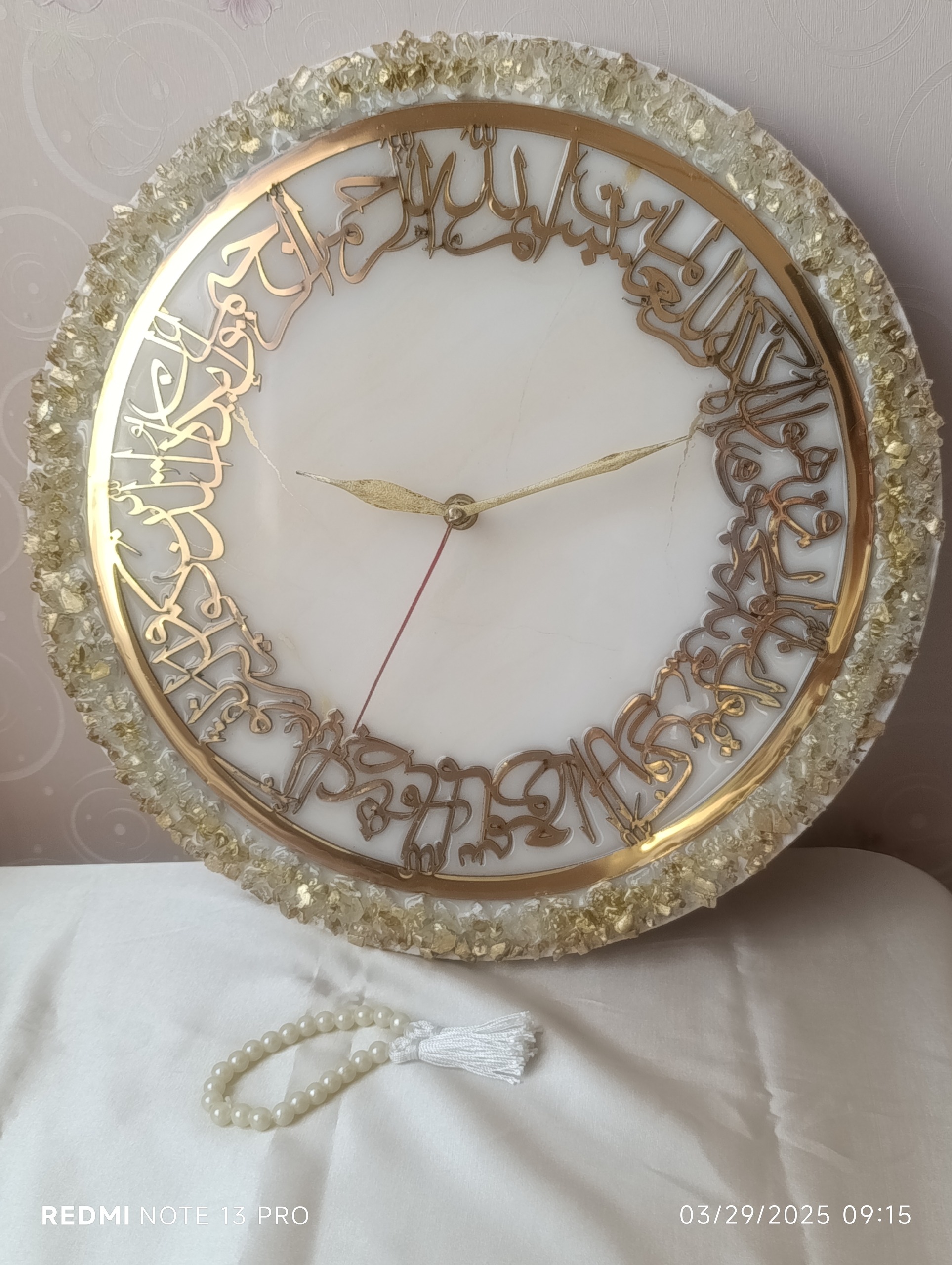 ساعت دیواری رزینی طرح مرمر و وانیکاد