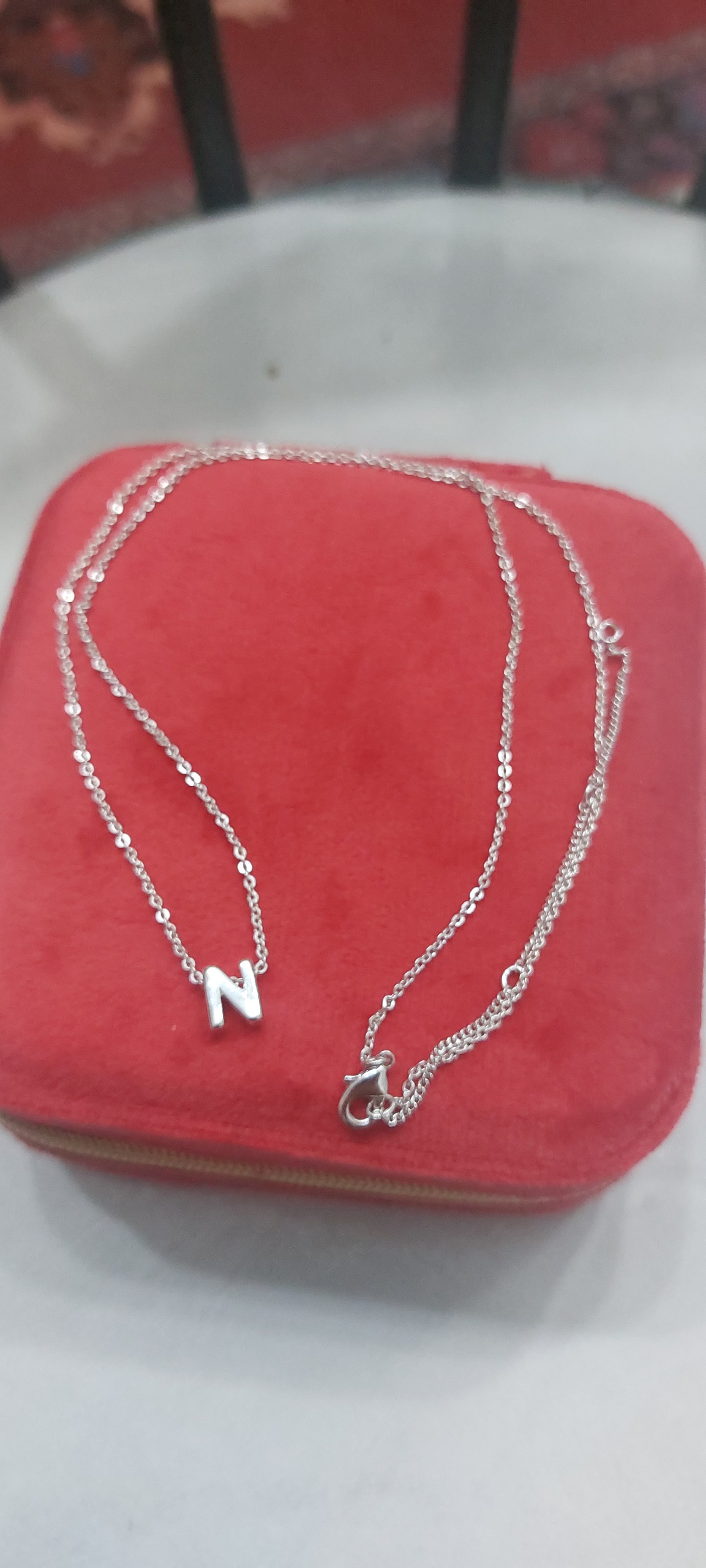 گردنبند آبکاری نقره حرف N