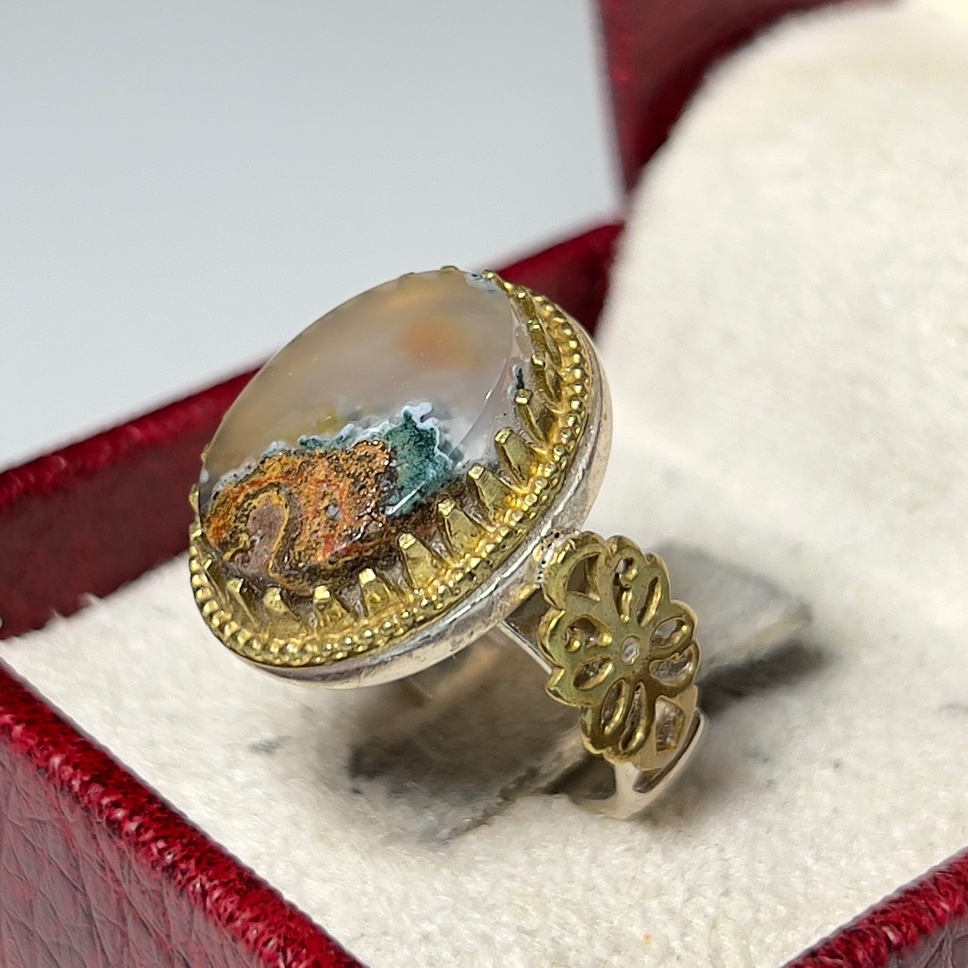 انگشترنقره 11گرمی925نگین شجرمنظره خورشیددرآسمان