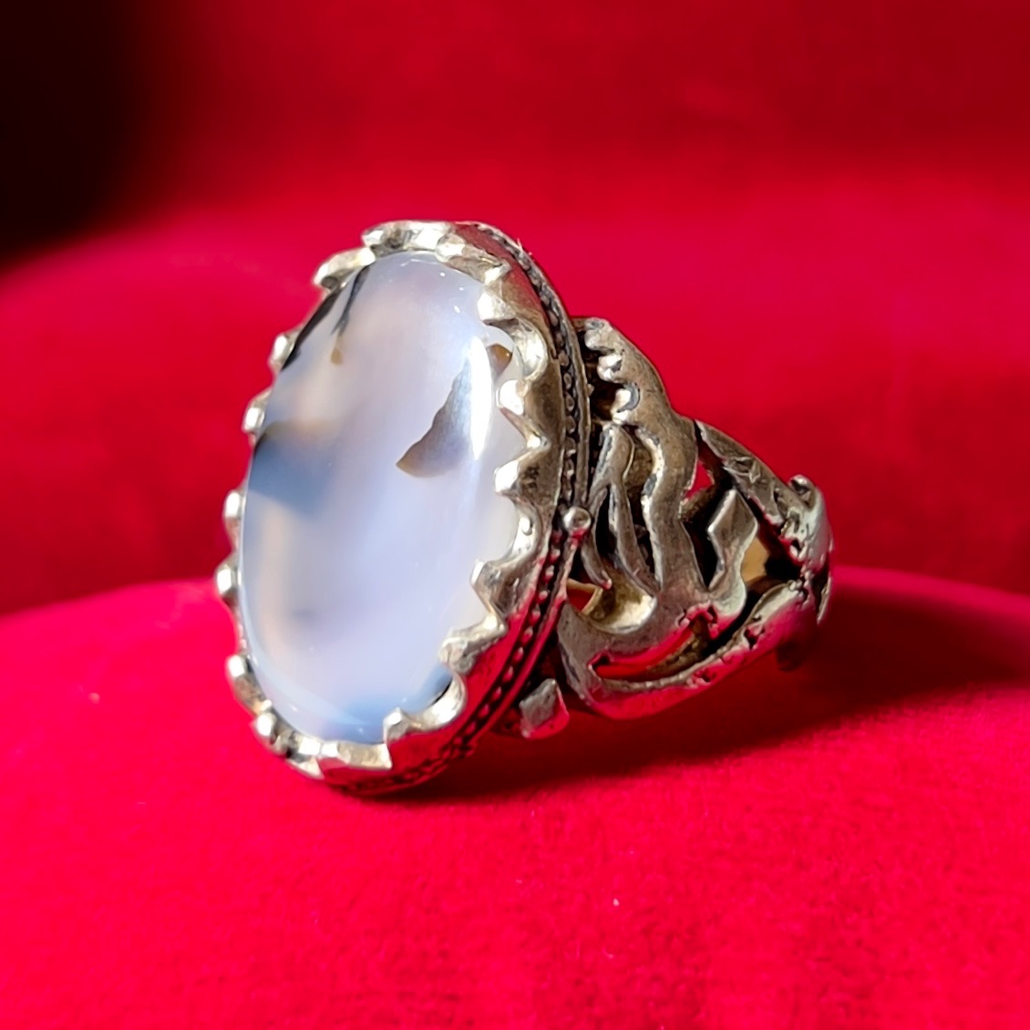 انگشتر عقیق آبدار شجردار رکاب یاحسین کلکسیونی