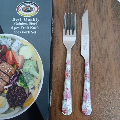 کارد و چنگال میوه خوری 12 عددی طرح سرامیکی