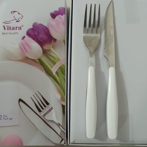 کارد و چنگال میوه خوری طرح سرامیکی طرح سفید