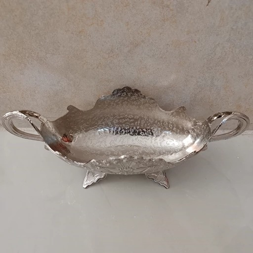 شکلات خوری پایه دار  نقره ای طرحدار وارداتی