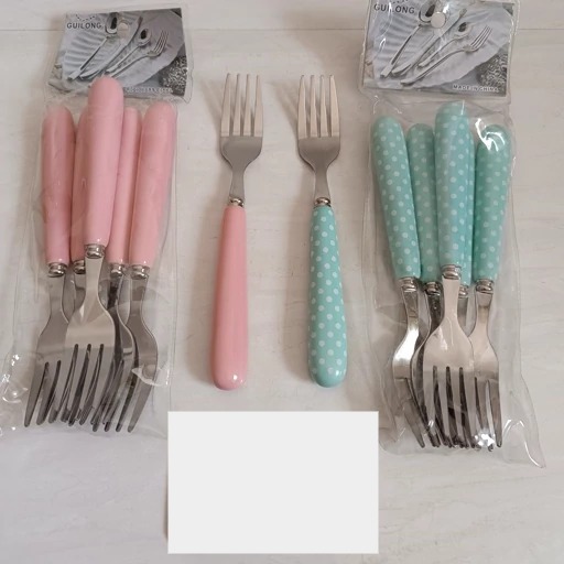 چنگال میوه خوری دسته سرامیکی رنگی 6 عددی