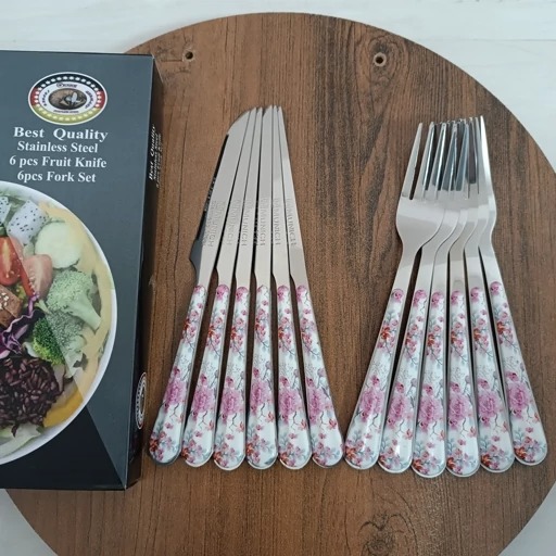 کارد و چنگال میوه خوری 12 عددی طرح سرامیکی