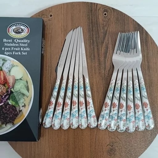 کارد و چنگال میوه خوری 12 عددی طرح سرامیکی