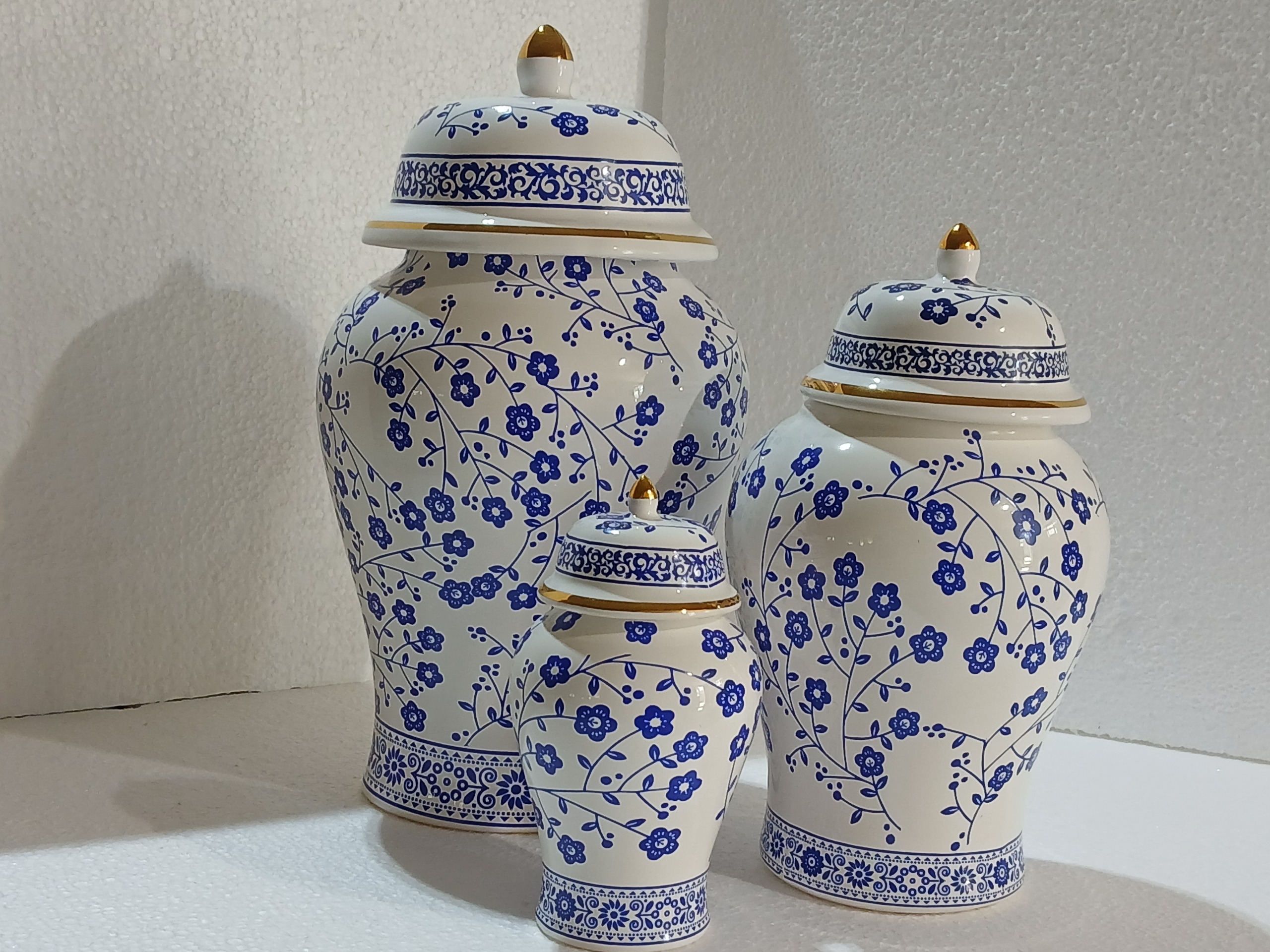 جینجر جار طرح گلریز آبی مجموعه سه عددی
