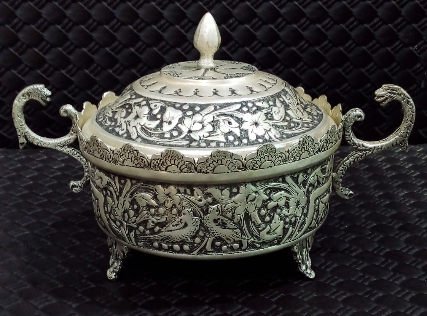 قندان قلم زنی برنجی سیاه قلم