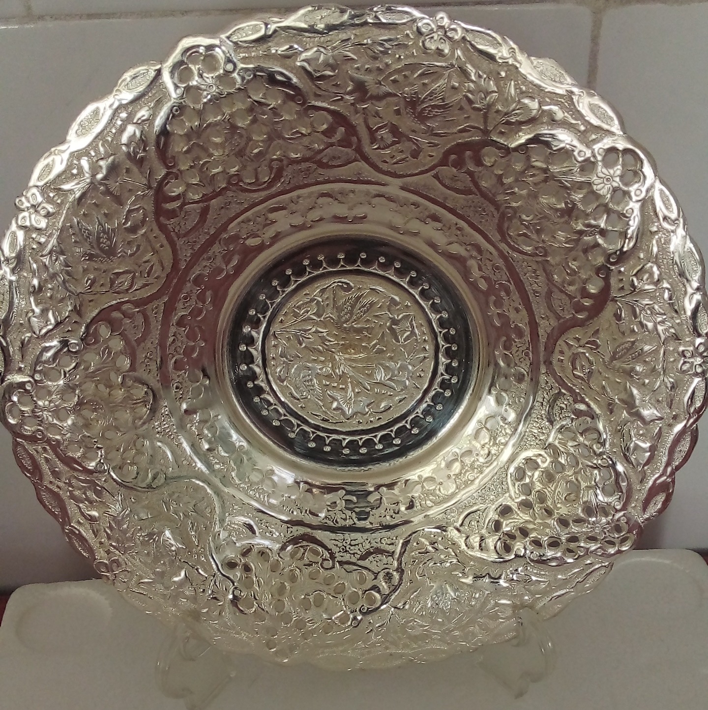 شیرینی خوری قلم زنی شده طرح گل ومرغ