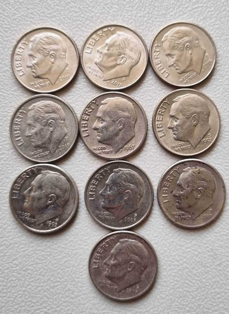 10 عدد دایم(10سنت) آمریکا سالهای مختلف باهم