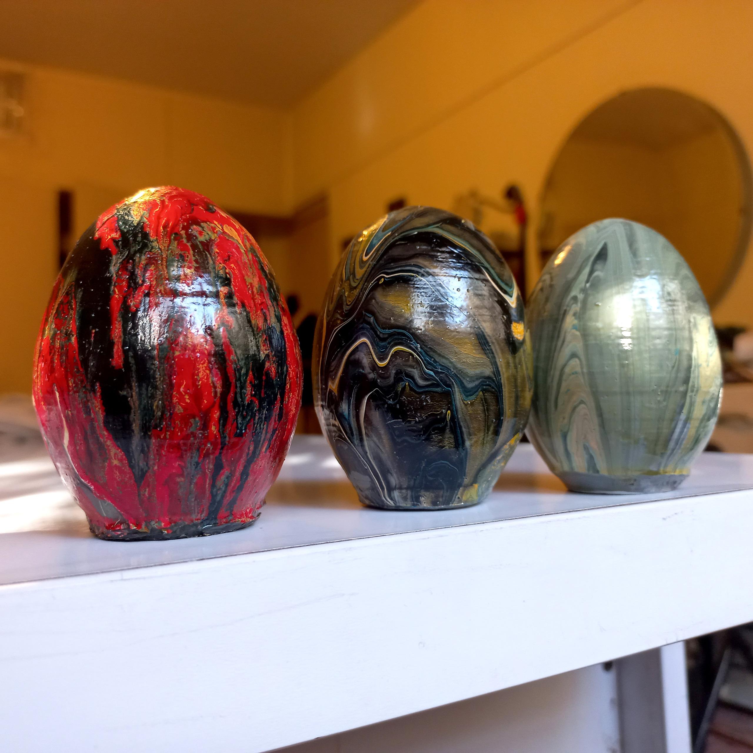 سه عدد تخم مرغ سفالی رنگی (کار دست) شماره 32