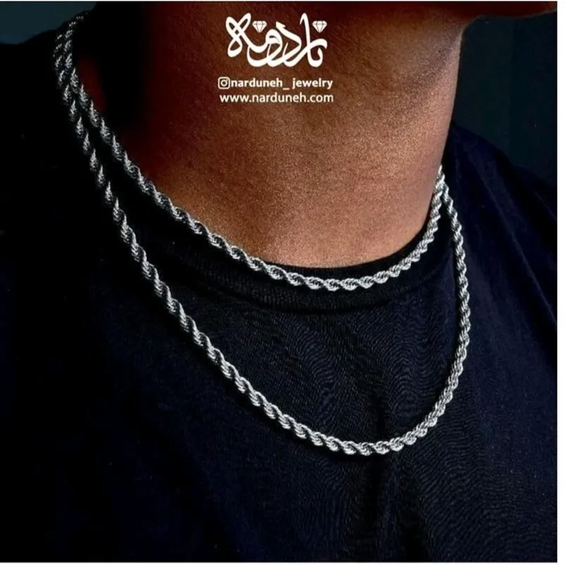 زنجیر گردنبند گردنی طنابی استیل رنگ ثابت