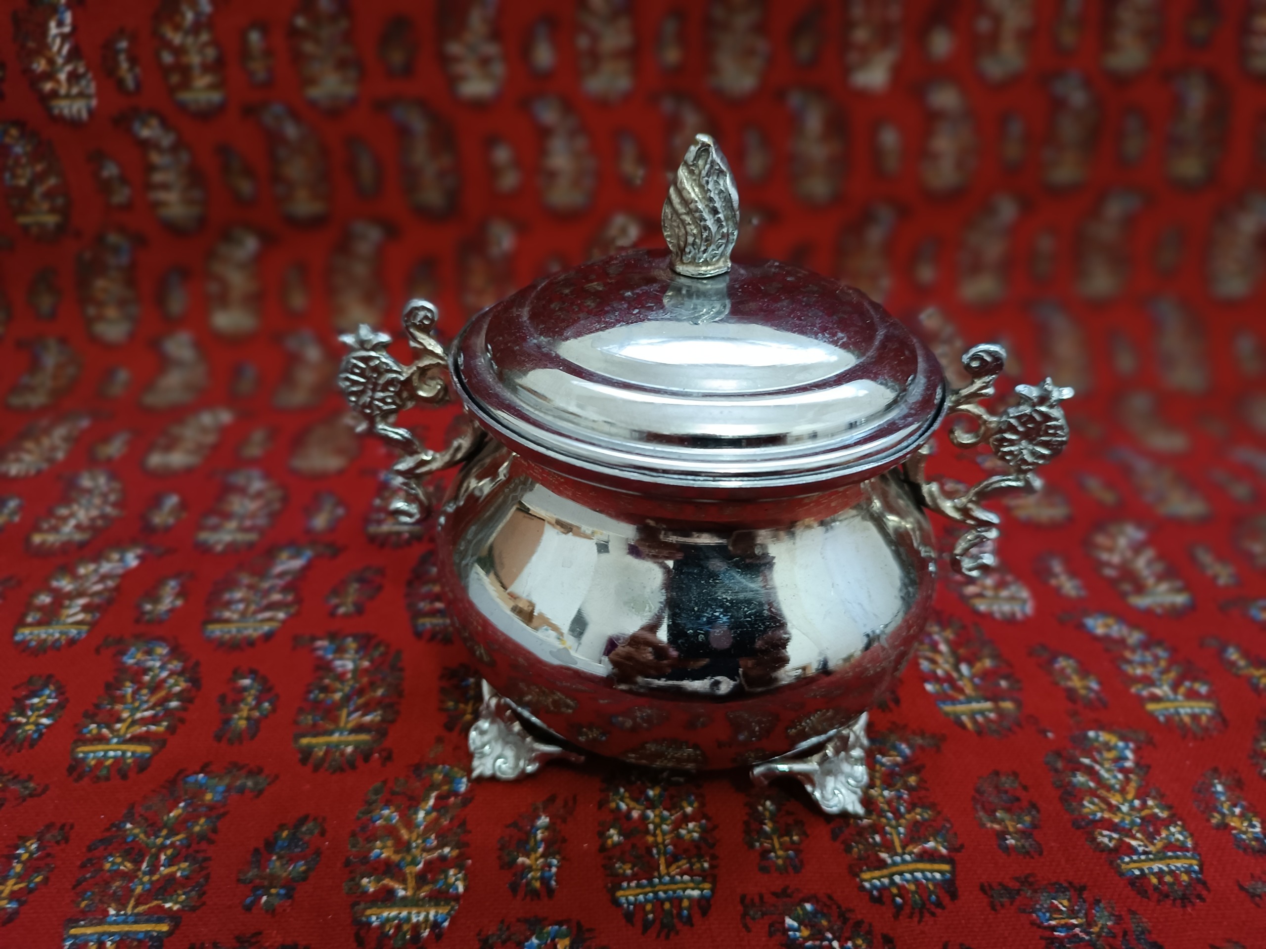 قندان برنجی روکش کروم قدیمی