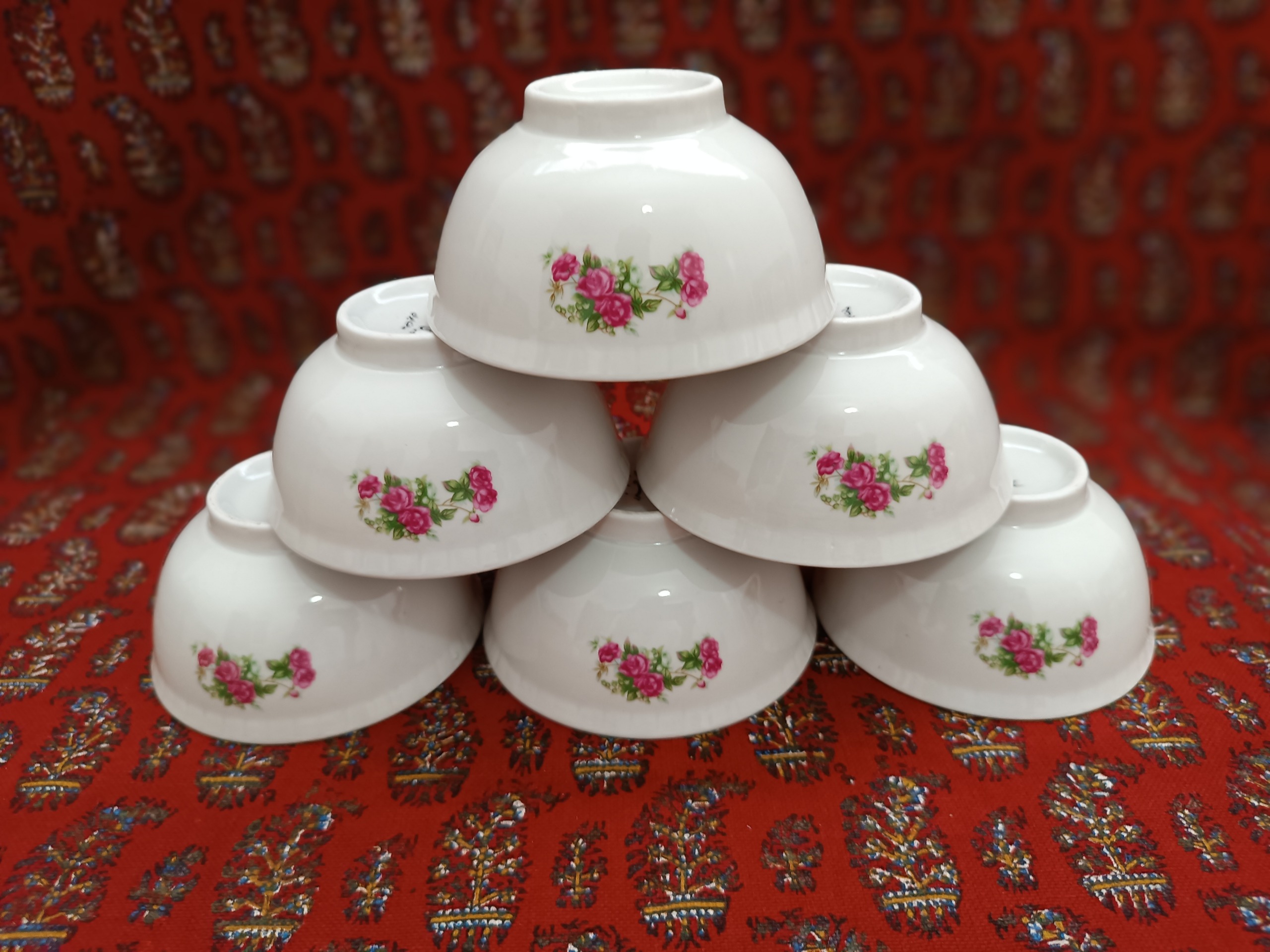 پیاله ماست خوری گل سرخی قدیمی