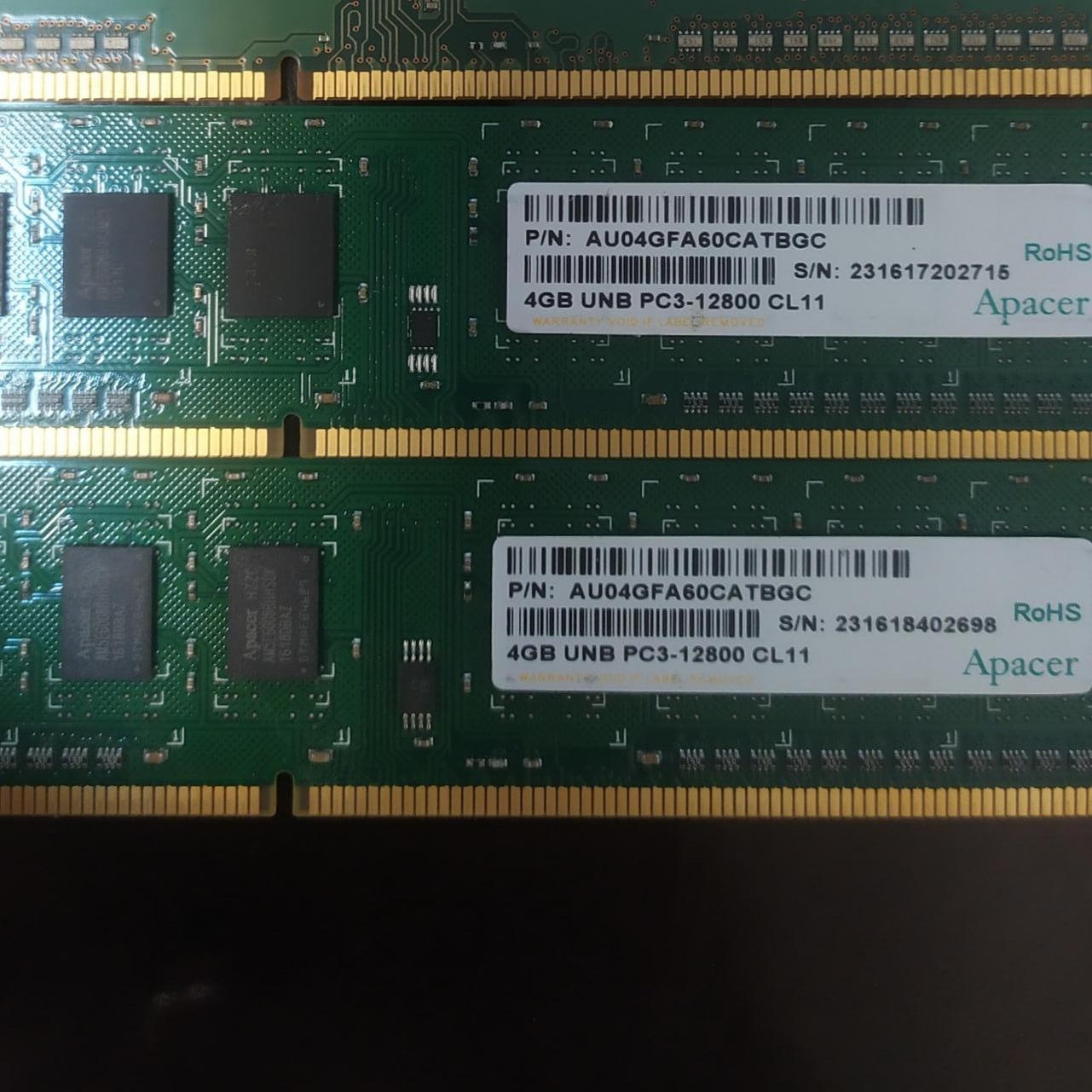دو عدد رم Apacer 4G Ddr3 12800 فرکانس 1600