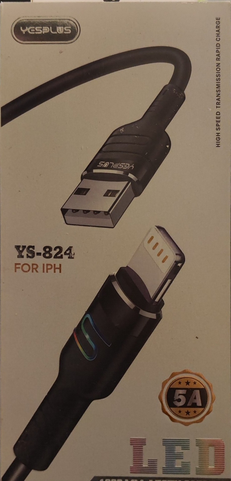 کابل شارژ آیفون led دار 5آمپر  30وات اورجینال