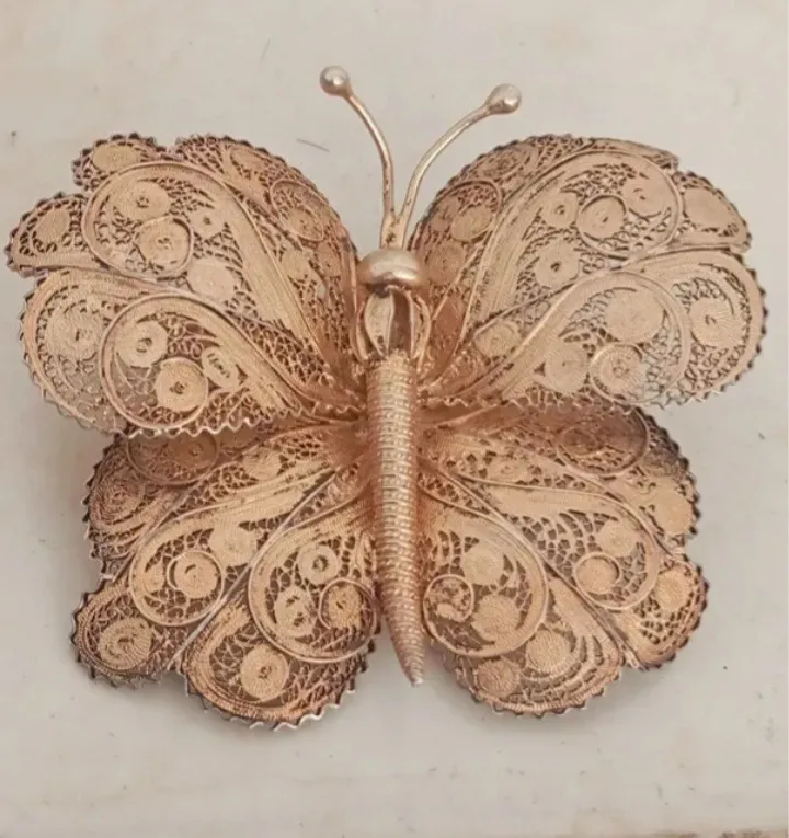 سنجاق سینه پروانه ملیله کاری دست ساز اروپایی