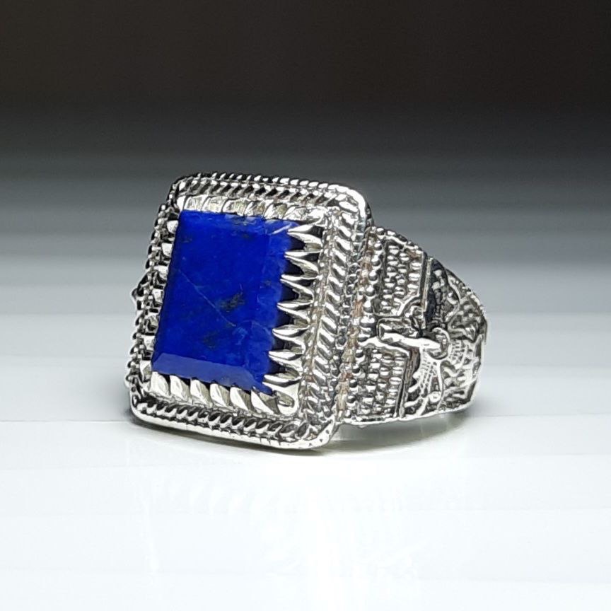 انگشتر نقره 925 لاجورد خوشرنگ طبیعی اصل افغان