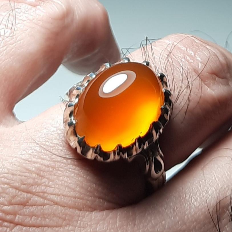 انگشتر نقره 925 عقیق پرتقالی آبدار اصل خراسان