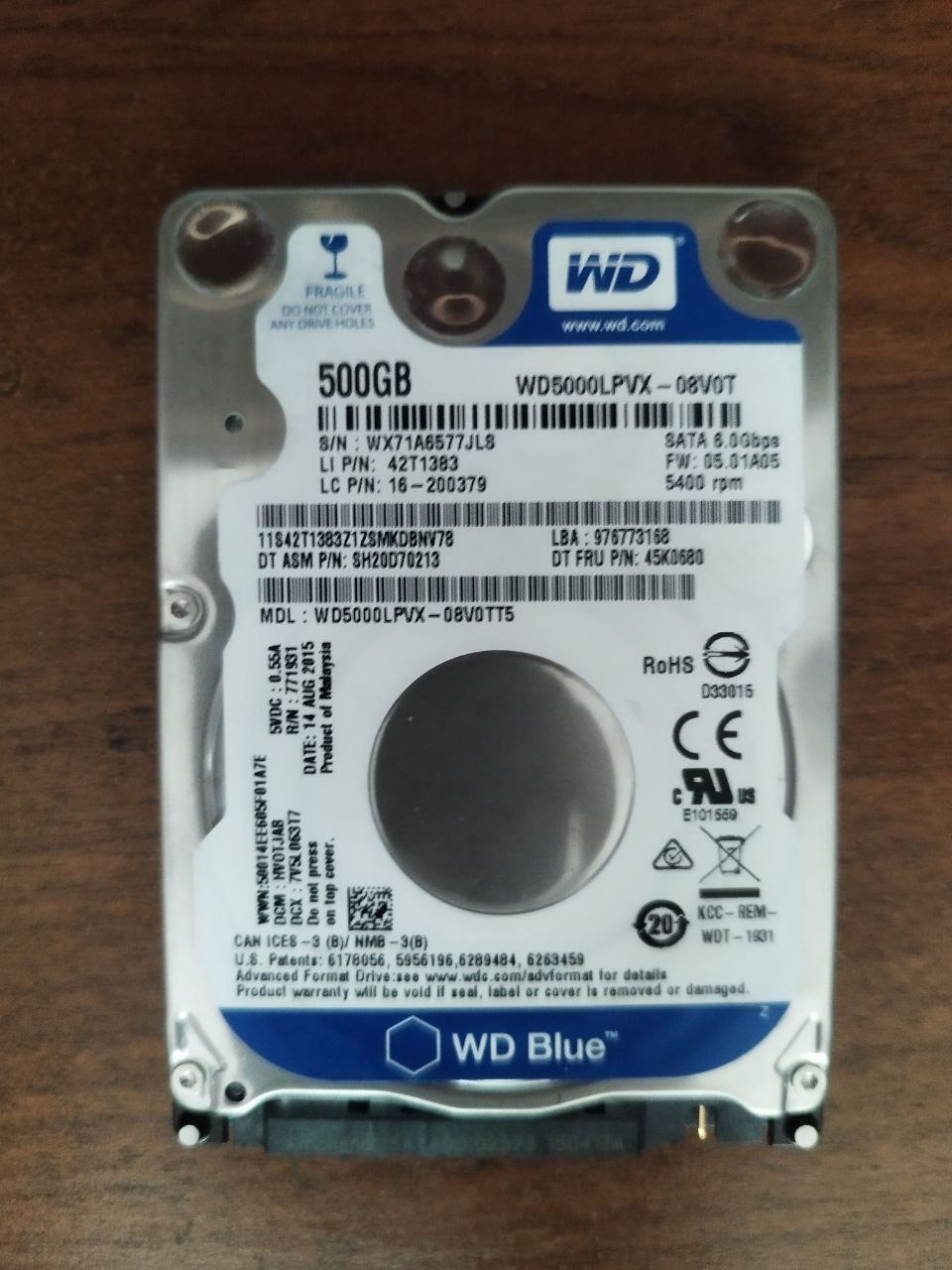 هارد لپ تاپی western digital مدل WD5000LPVX اسلیم