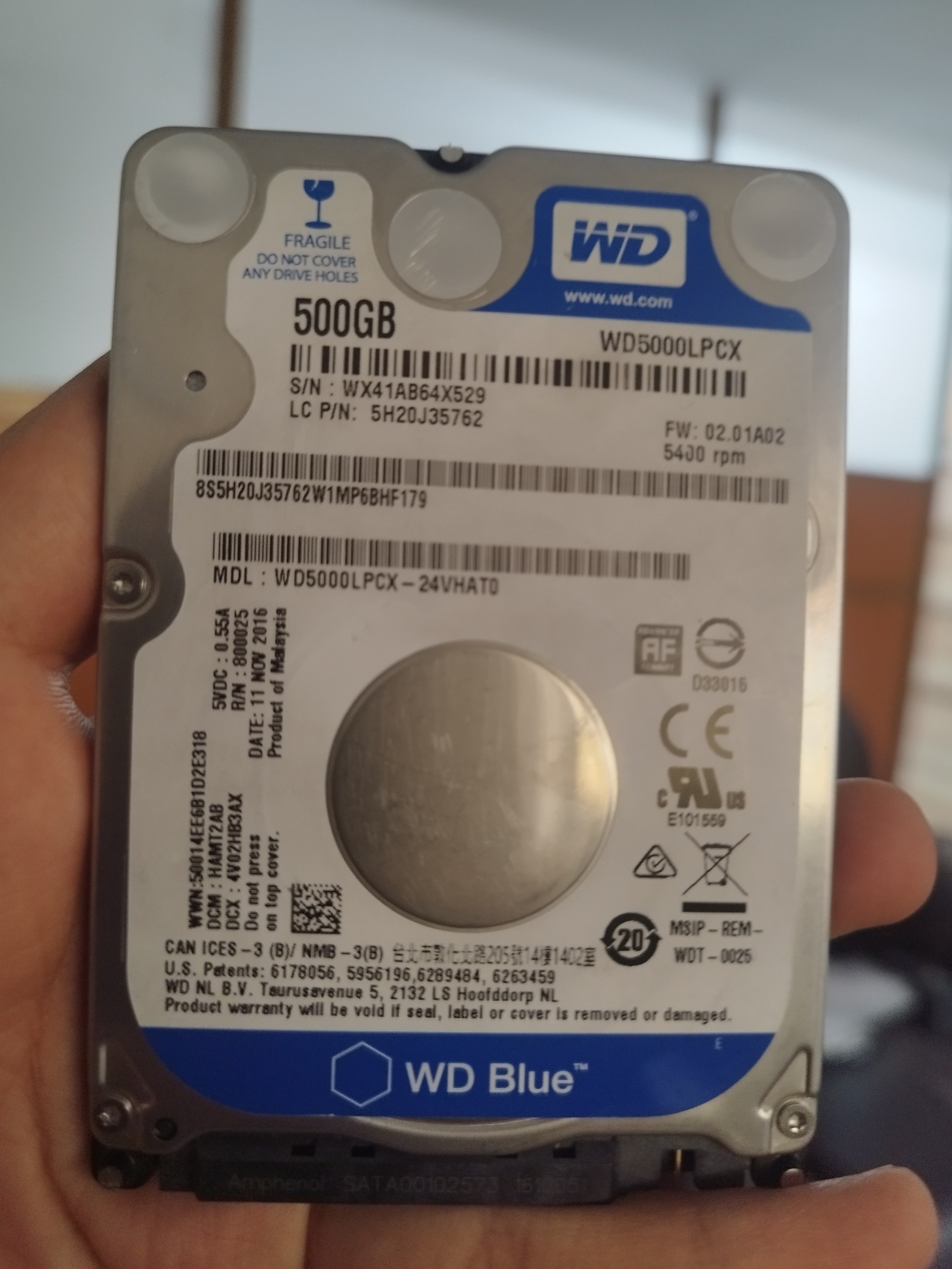 هارد لپ تاپی 500 گیگ وسترن