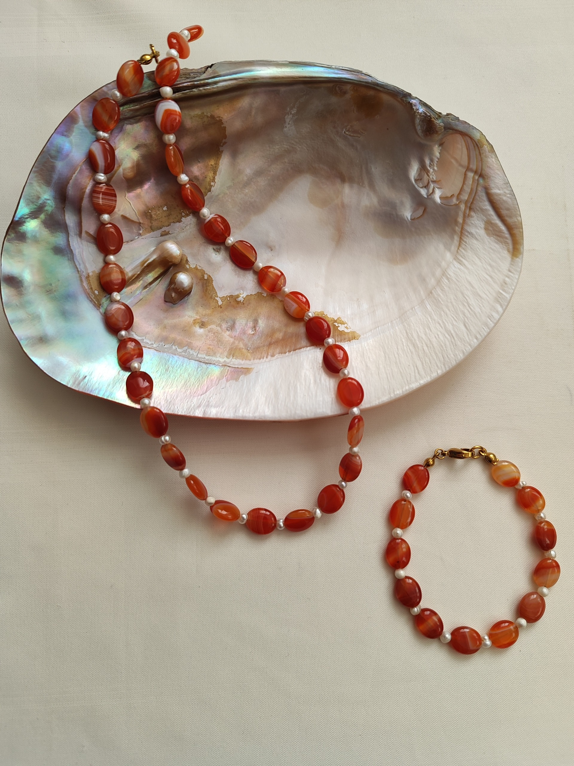 نیم ست عقیق و مروارید پرورشی اصل