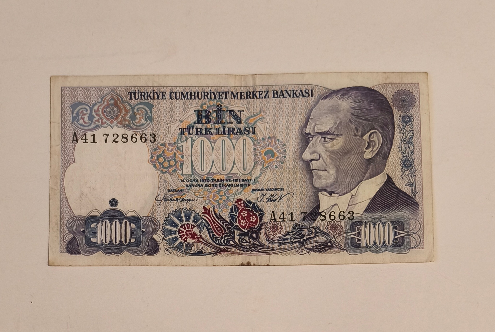 اسکناس 1000 لیر ترکیه 1970