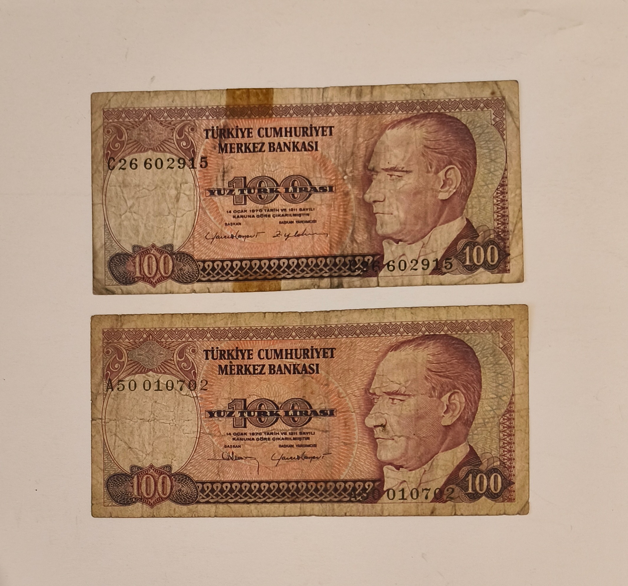 2 برگ اسکناس 100 لیر ترکیه 1970