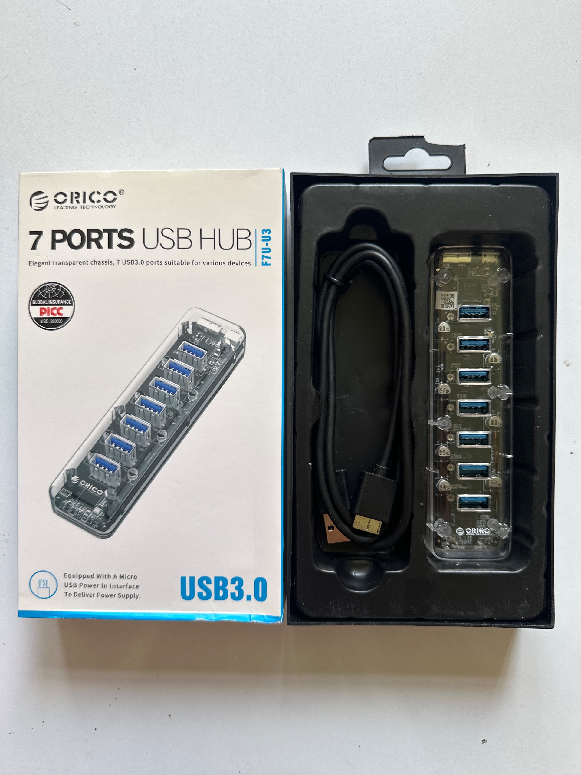 هاب 7 پورت USB 3.0 شفاف اوریکو مدل F7U-U3