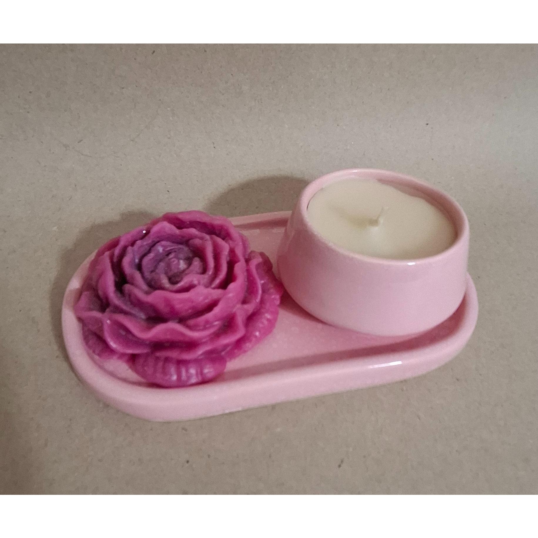 جاشمعی رومیزی به همراه شمع گل