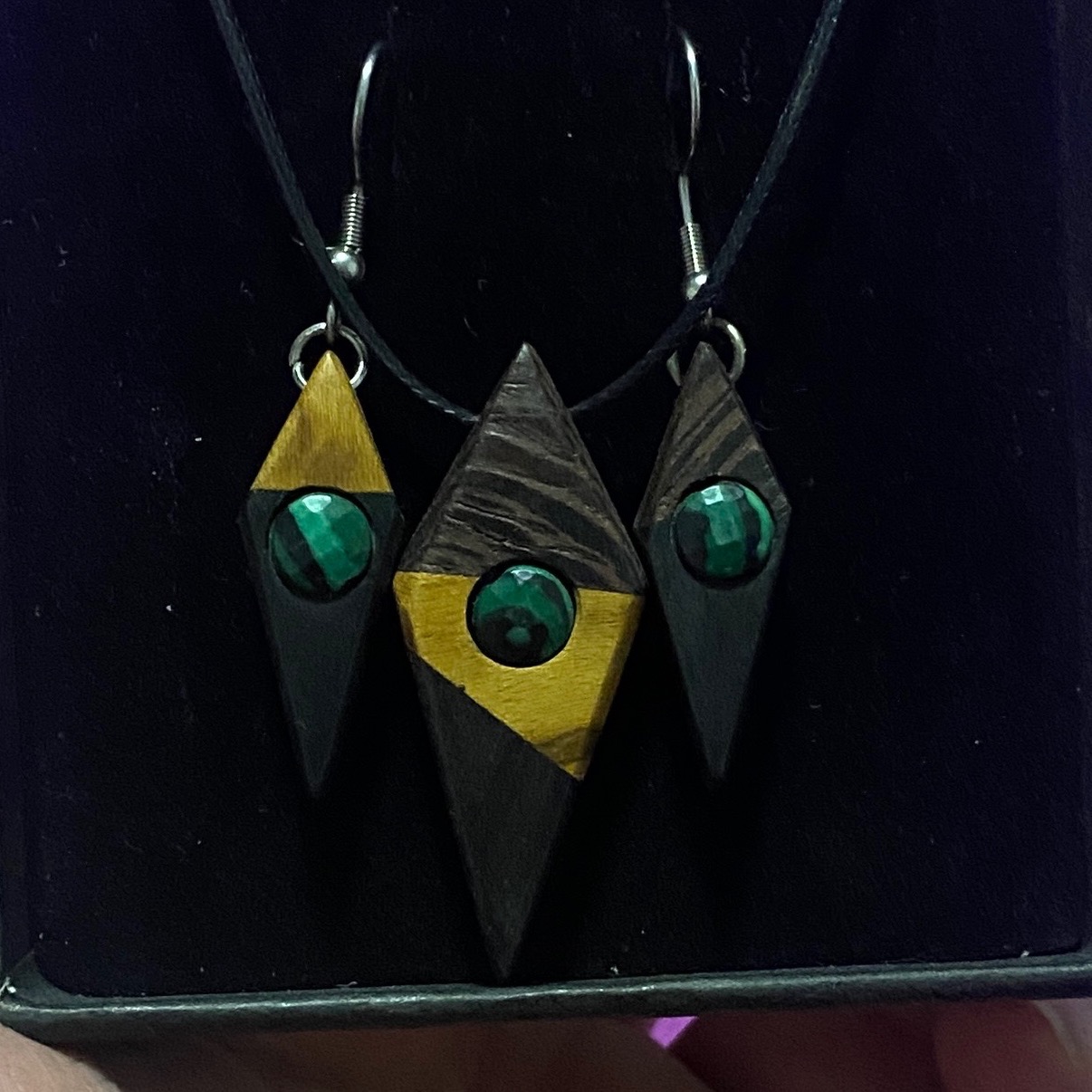 گردنبند گوشوار سنگ مالاکیت دست ساز